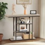 HABUTWAY 42″ Industrial Console Table, Narrow 4-Tier Wood Entryway Table for Living Room, Accent Tables Living Room, Hallway Table, Sofa Table for Front Door, Hallway, Foyer, Rustic Grey