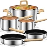 DUTZUN Stainless Steel Cookware Set 13PCS, Pots and Pans Set, Induction Cookware, Kitchen Cooking Set, Heavy Duty, Tri-Ply Base, Dishwasher Safe