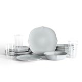 Stone Lain Baskerville 16-Piece Dinnerware Set Stoneware, Borosilicate Glass, Light Blue