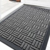 OLANLY Front Door Mat Outside Entrance 29.5×17, Absorbent, Heavy Duty Sturdy Natural Rubber Doormat Indoor Outdoor, Stain and Fade Resistant, Non-Slip Backing Low Profile Floor Mat for Entryway, Grey