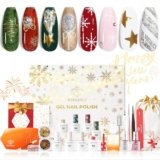 modelones 2026 New Year Gel Nail Polish Kit with U V Light, 8 Colors Countdown Calendar Complete Set Glitter Xmas Sticker Decals Chrome Powder Nail Care Brush Tool Limited Winter Holiday Manicure Gift