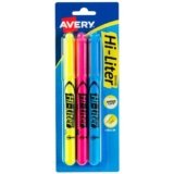 Avery Hi-Liter Pen-Style Highlighters, Smear Safe Ink, Chisel Tip, 3 Assorted Color Highlighters (25860)