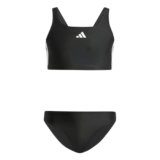 adidas Bambina 3-Stripes V-Back Bikini, Black/White, 9-10 Years