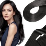 LieblichWelle Extension Capelli Veri Biadesivo Nero Naturale 60 cm, 20 pz, 50 g, Salon-Grade Qualità, Facili Comode da Indossare Per le Giovani Donne (Nero Naturale, 60 cm)