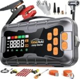 16-In-1 Avviatore Batteria Auto con Compressore 160PSI 8000A 27000mAh, Tutto Gas/14.0L Diesel Avviatore Emergenza per Auto/Moto 12V, YaberAuto Booster Avviamento Portatile Starter Batteria