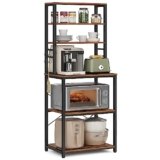 VASAGLE Scaffale Cucina, Mobile Cucina, Scaffale per Microonde, 6 Ripiani, 6 Ganci, Struttura in Acciaio, Stile Industriale, 40 x 60 x 167 cm, Marrone Vintage e Nero Inchiostro KKS024B01