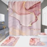 4PCS Bathroom Shower Curtain Sets, Bathroom Curtains Shower Set Include Waterproof Shower Curtain Non-Slip Rug Toilet Lid Cover Bath Mat and 12 Hooks