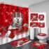 Omebero Red Scarf Snowmans Bathroom Sets with Shower Curtain and Rugs, Toilet Lid Cover, Bath Mat, Soft Fabric Cute Christmas Snowman Shower Curtain Set for Bathroom, Bathroom Decor Shower Curtains