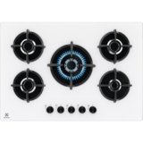 Electrolux Piano Cottura Gas EGG75372W Serie 600 Gas on Glass 75cm da Incasso, 5 Fuochi, Bruciatore Rapido, Bruciatore Wok, Precisa Regolazione della Fiamma, Sicurezza Sicurgas, 590x520cm, Bianco