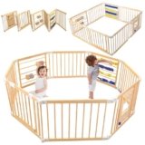 Wooden Baby Playpen，Wooden Playpen for Babies and Toddlers，Adjustable Portable Toy Fence，Baby Activity Center，Fence Play Area