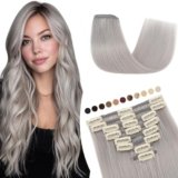 Elailite Extension Capelli Veri Clip Grigio Chiaro 8 Fasce Singole 100% Remy Human Hair Naturali Lisci 30cm 55g Colore Nuovo 2025