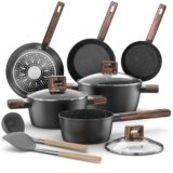 Set Pentole Induzione – 11 Pcs Batteria Pentole e Padelle Antiaderenti Per Tutti i Piani Cottura, Padella da 20/28cm, Padella da 24cm, Pentola da 16/20/24cm con Coperchi, Senza PFOA e PFOS Topbooc