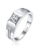 MomentWish Anello Uomo, Moissanite Anello Nuziale per Gli Uomini, Banda Nuziale D’argento S925 Anelli Per Uomini Donne-Size47(14.9)