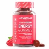 Gommose Energetiche – Integratore ad Alta Forza per Energia Senza Caffeina – Con 18 Vitamine, Minerali, Maca, Creatina – Per Sport, Studio, Vita Attiva – Gusto Lampone – 60 Gummies – Novomins
