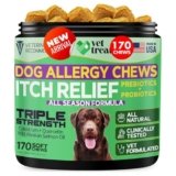 Vet Treat Dog Allergy Relief Chews – 170 Dog Allergy Chews – Itch Relief for Dogs – Anti Itch for Dogs – Dry & Itchy Skin – Allergies & Immune Support Supplement, Omega 3 Fish Oil, Colostrum – USA