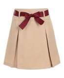 Nautica Girl’s School Uniform Pleated Pull-on Scooter Skirt With Undershorts, Knit Waistband, Khaki/Striped Belt, 7