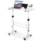 KLSMYHOKI Standing Desk Adjustable Height, Mobile Stand Up Desk with Wheels Small Computer Desk Rolling Desk, Portable Laptop Desk White Standing Table Home Office Desks 16″x31.5″ Height 27″-43.5″