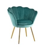 Baroni Home Poltrona Imbottita con Schienale a Conchiglia in Velluto Tiffany con Gambe in Oro, Poltrona da Salotto e Camera da Letto, Super Confortevole, Poltrona Relax 69x71x84 Cm