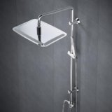 Görbach Colonna Doccia Acciaio Inox Senza Miscelatore Fori Muro Regolabili, Set Doccia a Pioggia con Doccetta a Mano e Soffione Doccia 35 * 25 cm Rettangolare, Cromo