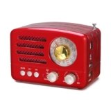 PRUNUS J-160 Radio Portatile Vintage FM/AM/SW, Altoparlante Bluetooth Retro,Manopola di Regolazione Extra Large,Batteria Ricaricabile da 1800 mAh Potenziata,Supporta TF Card/AUX/USB MP3 Player (Rosso)