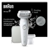 Braun Silk Epil 9 Epilatore Elettrico Donna Con Testina Flessibile, Wet&Dry, Pelle Liscia a Lungo, Con Testina Per Rasoio Elettrico Donna e Cappuccio Rifinitore, Depilatore Braun 9-041 Bianco/Argento