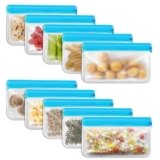 SHUCHUANG10Pack Reusable Snack Bags Dishwasher Safe,BPA Free Food Storage Bags,Extra Thick Leak-proof Silicone Snack Pouch for Candy,Cereal, Travel Items, Home Organization