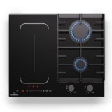 Klarstein MultiChef 4 – Piano Cottura A Induzione E Gas, 4 Zone, 2 Gas & 2 Induzione, Flexzone, Controllo Con Cursore, Stop&Go, Timer, Nero, 58,5 Cm, Design Compatto
