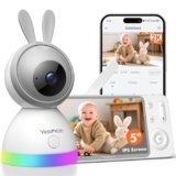 YESIMOM Baby Monitor, Versione Aggiornata 2K Telecamera Bambini con Monitor 5” IPS Schermo, Controllo Tramite APP Mobile & Monitor, 360°PTZ, 3000mAh Batteria Ricaricabile, AI Intelligente