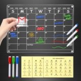 Acrylic Calendar for Fridge with 3 Packs Stickers & 3 Markers – Clear Magnetic Calendar for Refrigerator, Dry Erase Calendars for Fridge Whiteboard, 14.2″x10.2″