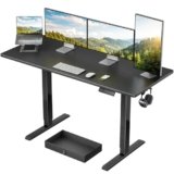 Marsail 48×24 Electric Standing Desk with Drawer, Computer Desk, Sit Stand Office Table with Storage & Hooks & Cable Management, Ergonomic Height Adjustable Table for Home Office, Black