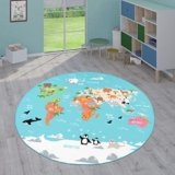 Paco Home Tappeti da gioco a pelo corto colorati per camerette dei bambini con diversi motivi, Dimensione:Ø 200 cm tondo, Colore:Turchese