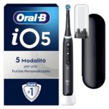 Oral-B Spazzolino Elettrico Ricaricabile iO 5 Nero, 1 Spazzolino Elettrico, 1 Testine, Custodia Da Viaggio, iO 5 per una Pulizia Denti Efficace, Sensore di Pressione, Gengive Protette