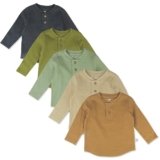 HonestBaby 5-Pack Waffle Henley Long Sleeve Shirts 100% Organic Cotton for Infant Baby and Toddler Boys, Unisex , Castle Creek, 12 Months