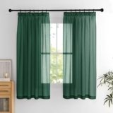 PONY DANCE Tende Corte per Cucina Filtraggio Luce Morbida Tende per Interni Moderne con Fettuccia Decorazione Voile Curtains Trasparenti 2 Pezzi L 140 x A 160 cm, Verde Scuro