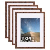 KINLINK 11×14 Picture Frame Set of 4, Wooden 14×11 Photo Frames with Plexiglass for 8×10 Picture with Mat or 11×14 Without Mat, Collage Wall Gallery and Tabletop Display, 11 x 14 Frame Rustic Brown