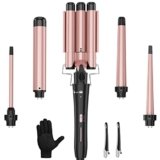 Curling Wand Set, Curling Iron Interchangeable 3 Barrel Wand Curler with Ceramic Tourmaline Professional 5 in 1 Wand Curling Iron,for Women with Curler and Waver
