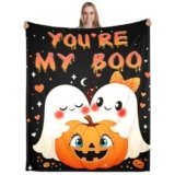 Sentimental Gifts for Him Her, Cute Ghost Christmas Throw Blanket for Women Men 50X60 inches, Stocking Stuffers for Husband Wife Boyfriend Girlfriend, Spooky Fall Gifts for Anniversary Valentines Day
