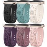 6 Pack Floral Engraved Silicone Bands Compatible for Apple Watch Band 38mm 40mm 41mm 42mm 44mm 45mm 46mm 49mm Women,Flower Sport Straps for iWatch Series 10 9 8 se Ultra 7 6 5 4 3 2