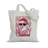 EVER-GOING TUNE Merry Christmas Canvas Tote Bag, Fun Santa Claus Gifts for Women,Reusable Grocery Bag for Holiday Women Shopping/Work/Christmas Travel.