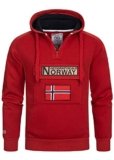 Geographical Norway GYMCLASS – Felpa con cappuccio e tasca a marsupio da uomo, con logo della marca e maniche lunghe, rosso, M