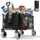JUMMICO Carrello Pieghevole Tutto-Terreno 200L con Freno di Stazionamento Portata 150kg, Ruote in PU Rimovibili e Manico Regolabile, Borsa Laterale 25L Robusto, per Spiaggia, Parco, Spesa, Campeggio