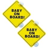 Cartelli di Avvertimento per Auto “Baby on Board”,2 pezzi Baby on Board Adesivi Auto,Cartello Autoadesivo con Doppie Ventose,Adesivo per Auto Resistente e Impermeabile,per Finestrini Auto (12cm)