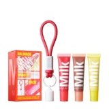 Milk Makeup 3-Pack Balmade Hydrating Lip Balm Gift Set – Sheer-Tinted, High Shine Glosses for Visibly Plumper Lips + Exclusive Keychain – Full Size Electron (Clear), Pump (Warm Beige) + Core (Red)