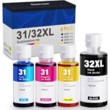 Denvoer 31 32XL Inchiostro Compatibile con HP 31 32XL e HP Smart Tank 7005 Inchiostro per HP Smart Tank 5105 7005 7605 7305 5106 5107 7605 e Smart Tank Plus 555 559 455 515 Stampante (4 bottiglie)