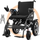 VOCIC Sedia a rotelle elettrica pieghevole leggera V58, sedia a rotelle elettrica fino a 150 kg, con pneumatici in gomma per esterni, 500 W, sedile morbido 46 cm, grigio perla, 5 anni di supporto