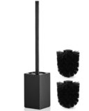 HOUHA Scopino WC Scovolino Bagno WC Acciaio inossidabile Con 2 Testine, Design Chiuso ad Asciugatura Rapida Nero