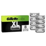 Gillette Labs 8 Lamette da Barba di Ricambio a 5 Lame per il Rasoio Barba Manuale Gillette Labs Con Barra Integrata, Rasatura Profonda e Duratura, Comfort e Profondità