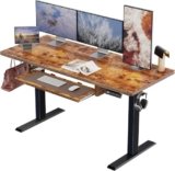 Marsail Electric Standing Desk with Sedentary Reminder, 55 * 24 Inch Standing Desk Adjustable Height, Stand up Desk for Home Office Furniture Computer Desk Memory Preset with Headphone Hook