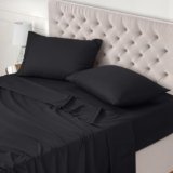 Utopia Bedding – Set Lenzuola Letto Matrimoniali 4 Pezzi 180×200 cm – Spazzolata Poliestre di Microfibra – Oeko-Tex Certificato – Lenzuolo con Angoli, Lenzuolo Piatto e 2 Federe 50×75, Nero