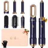 UKLISS 6 in 1 Airstyler & Asciugacapelli Set con Arricciacapelli Automatico, Thermal Brush, Spazzola Lisciante Capelli, Hair Dryer, Spazzola ad Aria Calda, Regali Set per Donne Styling – Blu